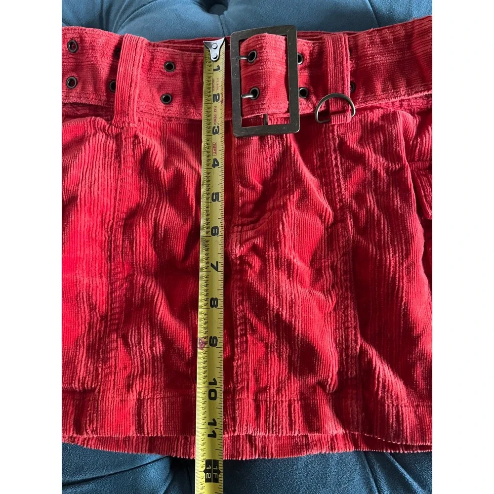 Urban Outfitters Red Corduroy Cargo Mini Skirt with Grommet‎ Belt Size M